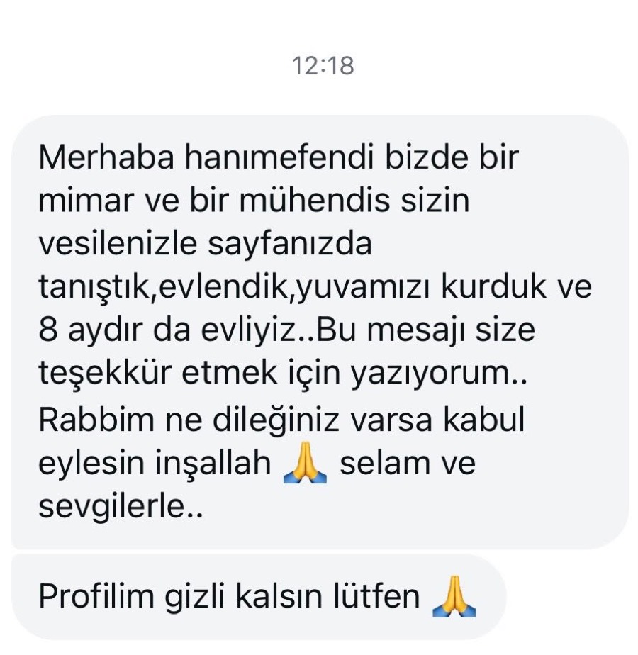 Bir üyenin mesajı: Bir mimar ve bir mühendis olarak sayfanızda tanıştık, evlendik, sekiz aydır evliyiz.