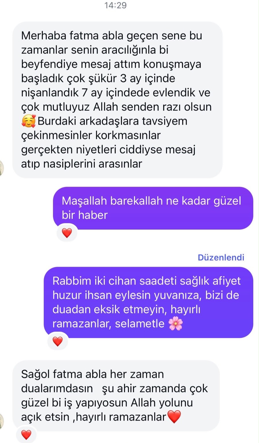 Bir üyenin mesajı: Üç ay içinde nişanlandık, yedi ay içinde de evlendik ve çok mutluyuz.